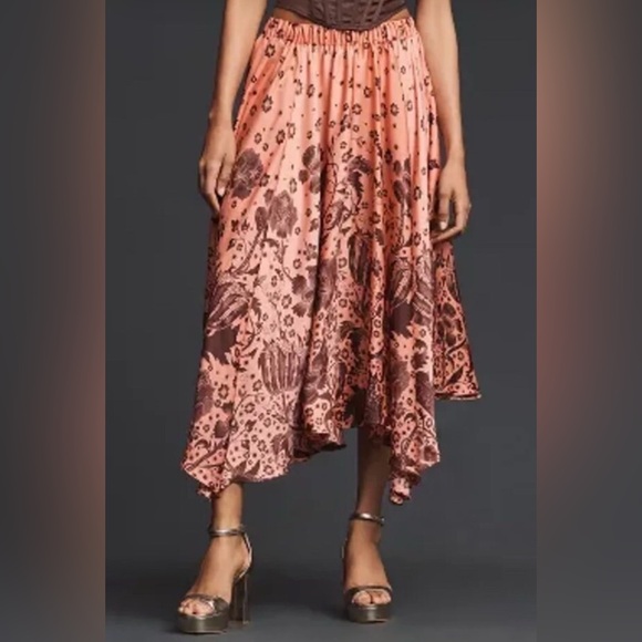 Anthropologie Florence Balducci Floral Asymmetrical Skirt – Coral – Size XS - Picture 1 of 7